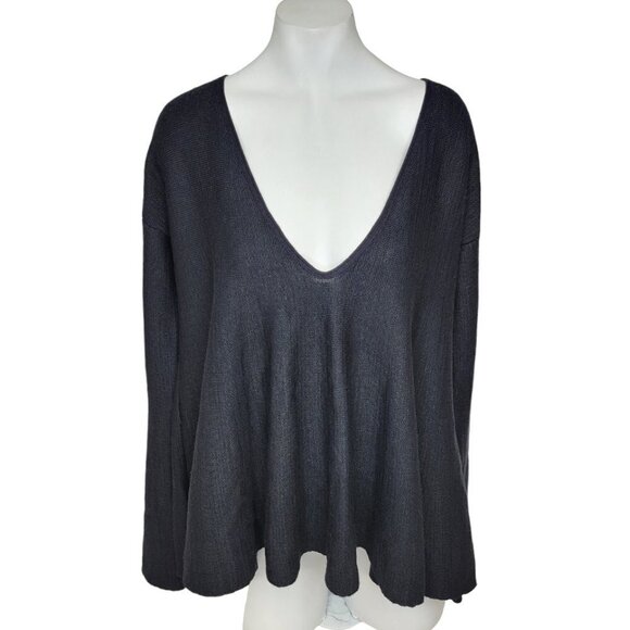 Free People Oversized Linen Blend Bell Sleeve Top  Black - Picture 1 of 6